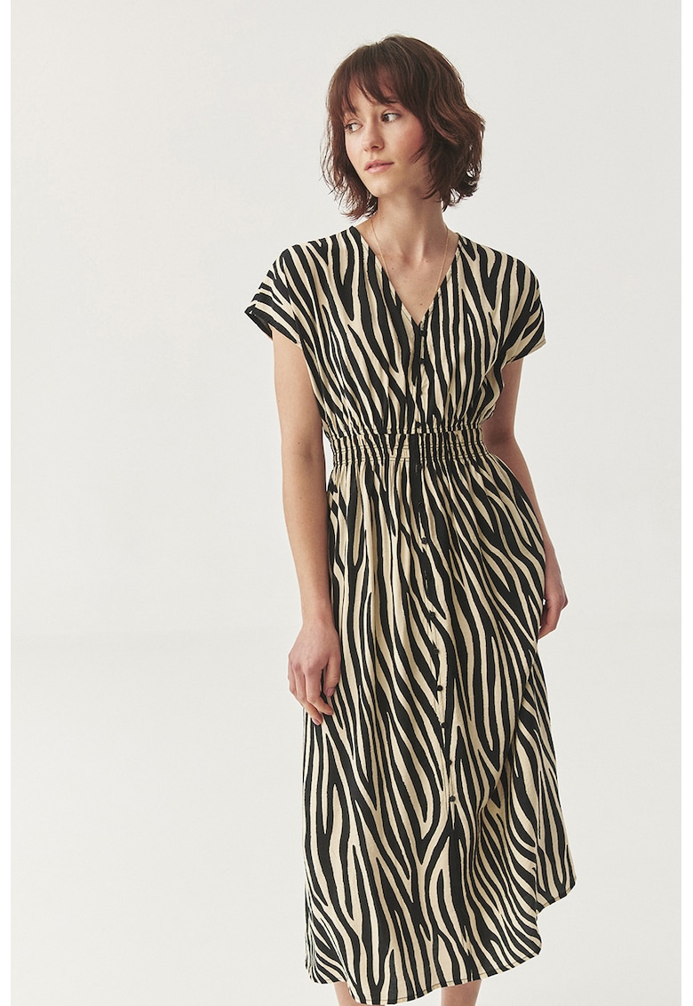 Миди рокля с животинска шарка - Слонова кост/Черен Tatuum