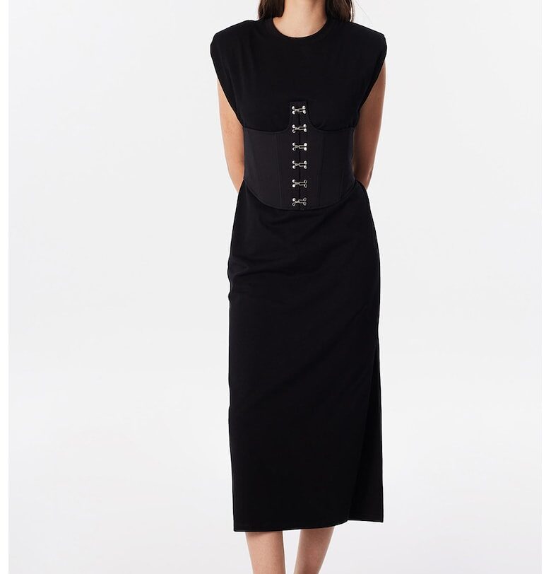 Миди рокля с колан - Черен TWIST