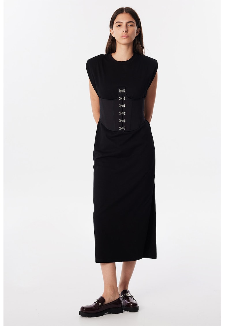 Миди рокля с колан - Черен TWIST