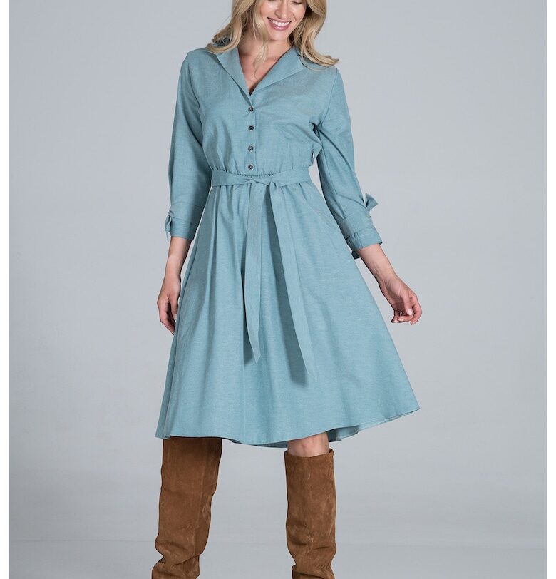 Миди рокля  с колан - зелена - 100% памук Figl