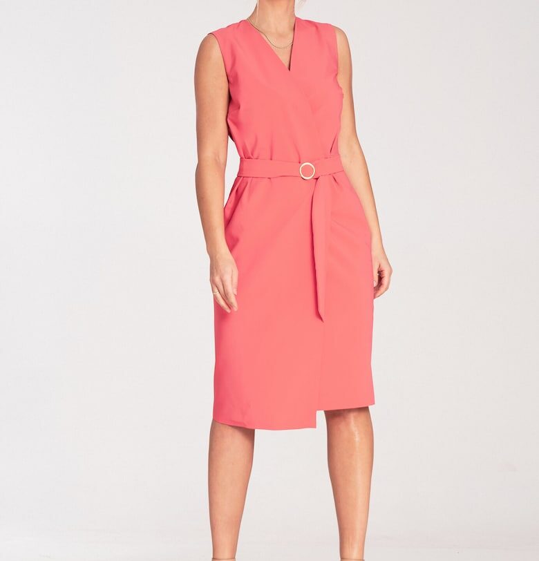 Миди рокля  с колан - полиестер Figl