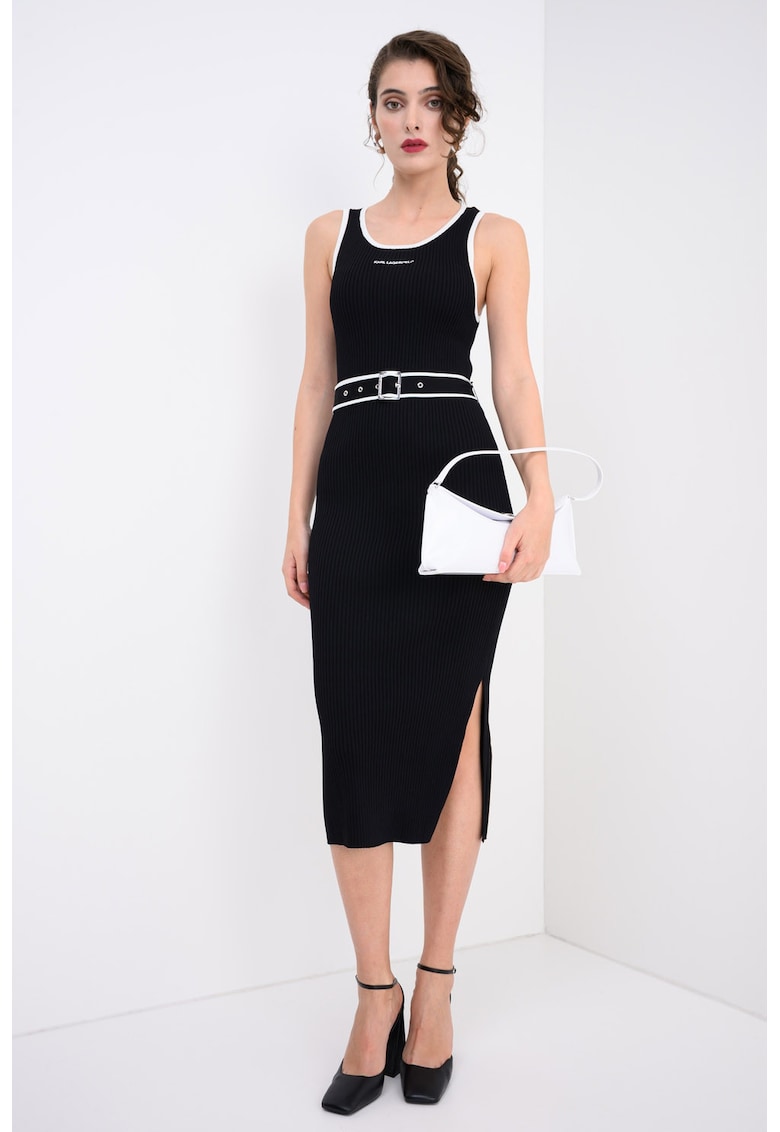 Миди рокля с контрасти - Бял/Черен Karl Lagerfeld