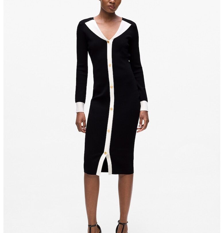 Миди рокля с копчета - Бял/Черен Karl Lagerfeld