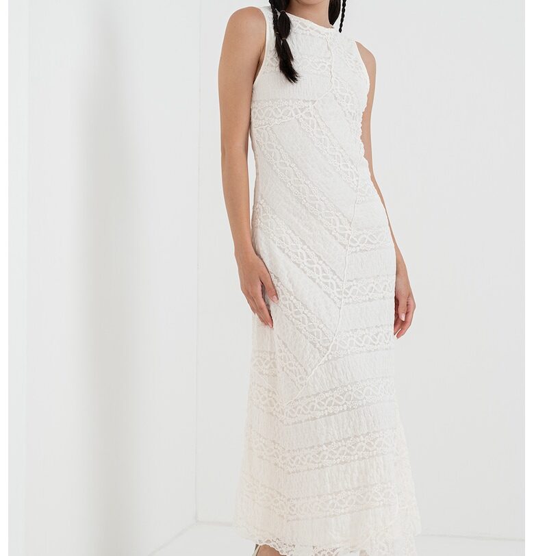 Миди рокля с кроше - Мръснобял Gina Tricot