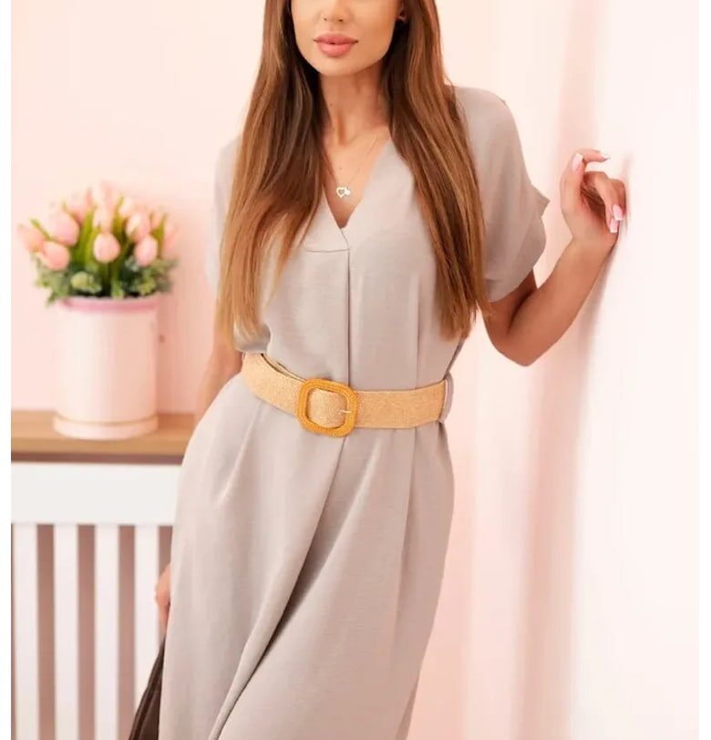 Миди рокля с къси ръкави и колан - Kesi