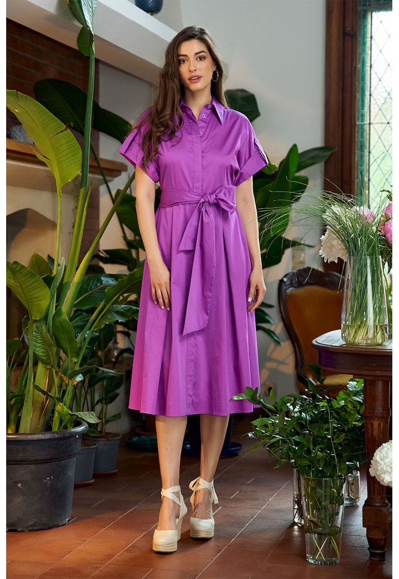 Миди рокля с къси ръкави и копчета - Светлорозов Noria Anis