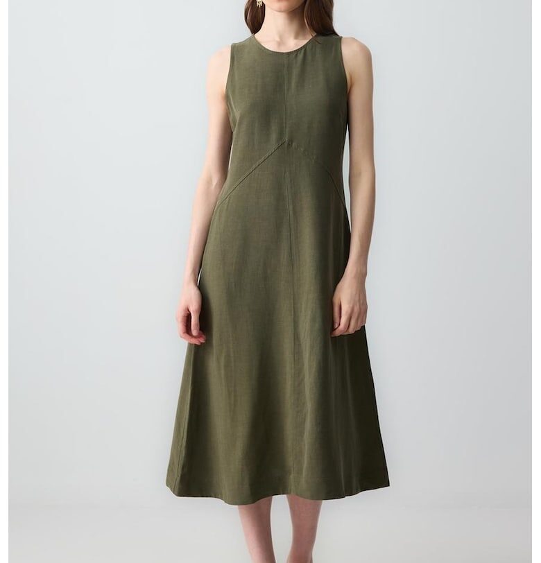 Миди рокля с лен - Тъмно каки JIMMY KEY