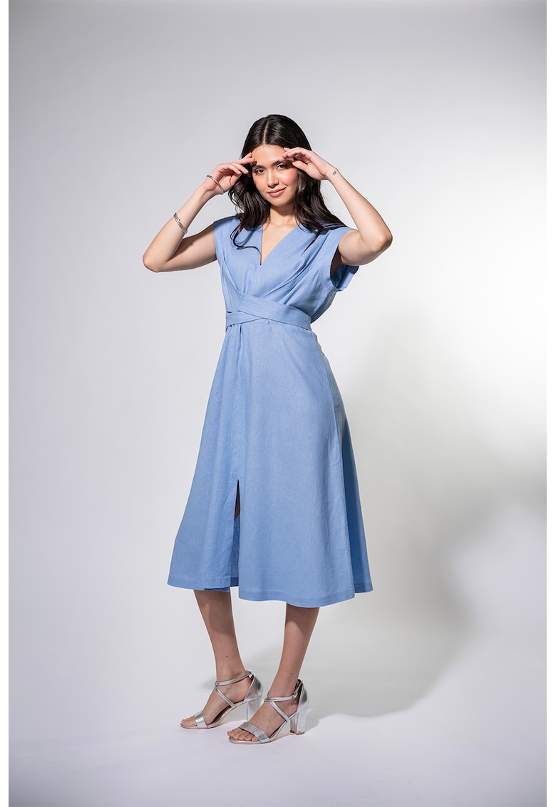 Миди рокля с лен и панделка - Лавандула Hermosa