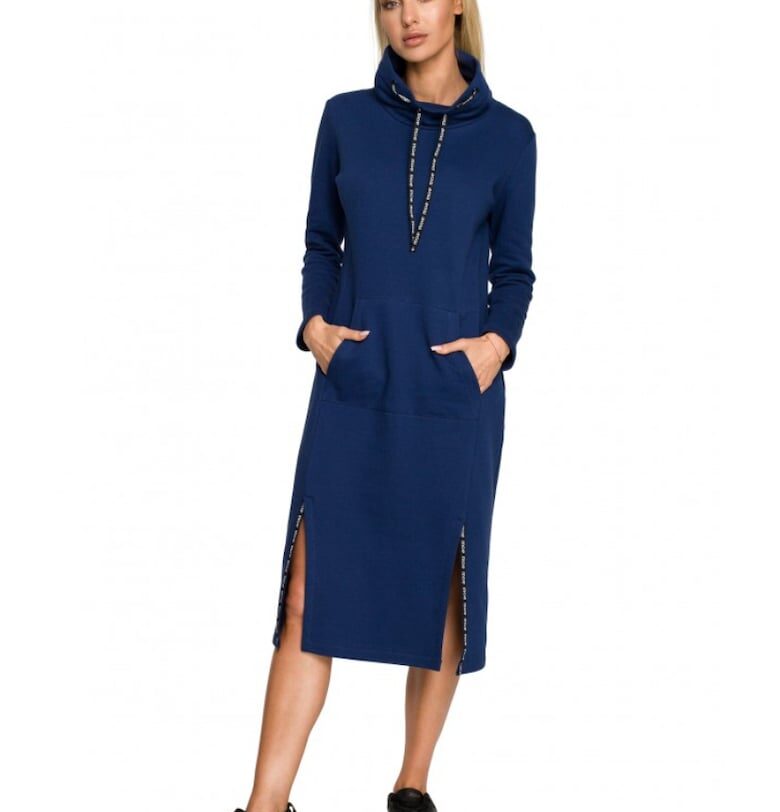 Миди рокля с лого райе - розово - памук - Тъмносин MOE