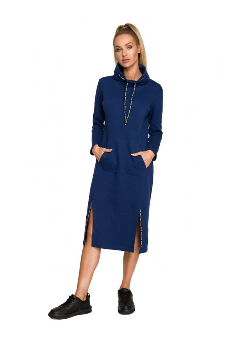 Миди рокля с лого райе - розово - памук - Тъмносин MOE