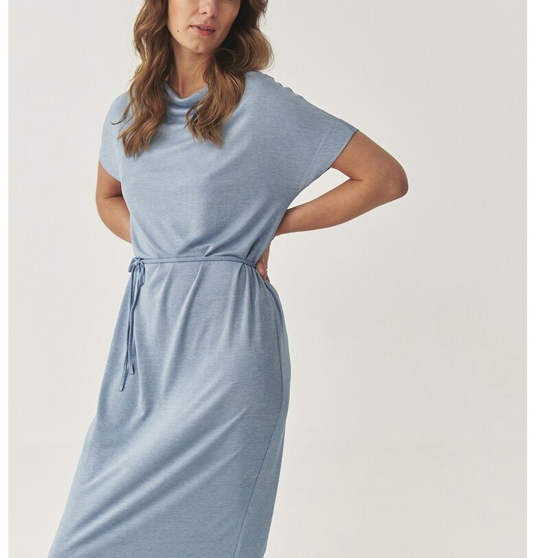 Миди рокля с модал с шал-яка - Прашно синьо Tatuum