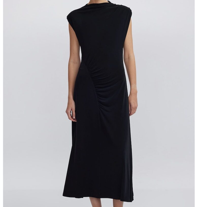 Миди рокля с набирания - Черен Ipekyol