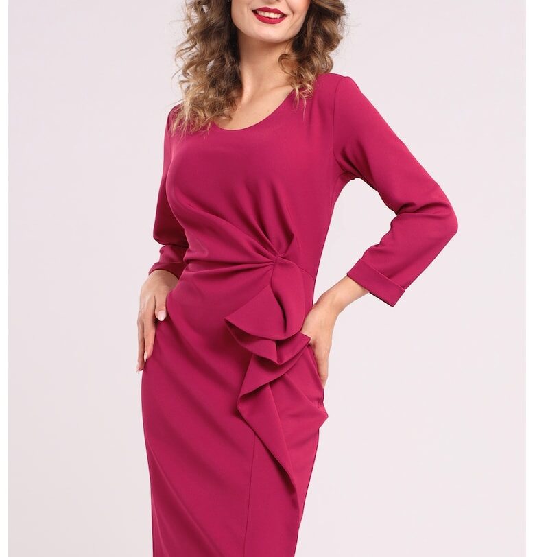 Миди рокля с набирания и дипли - Малина CAMISSI