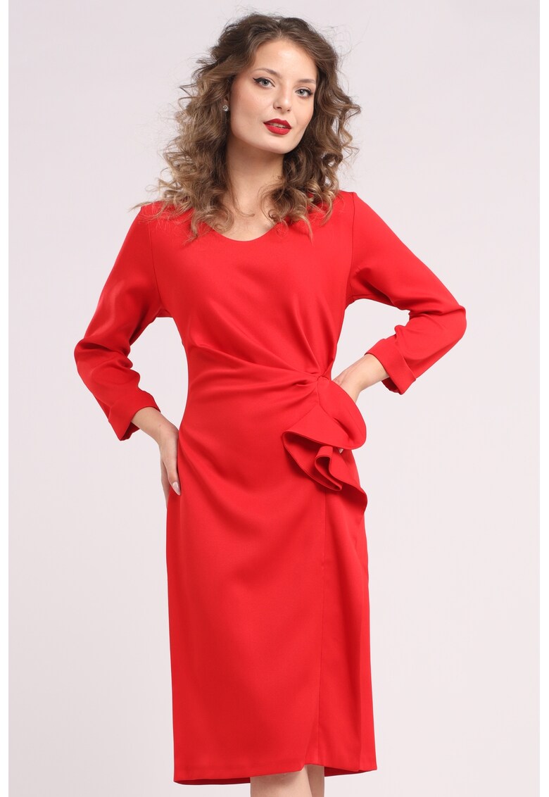 Миди рокля с набирания и дипли - Червен CAMISSI