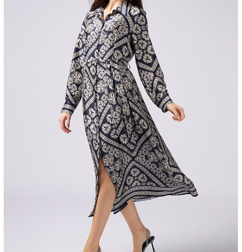 Миди рокля с принт - Слонова кост/Тъмносин Oltre