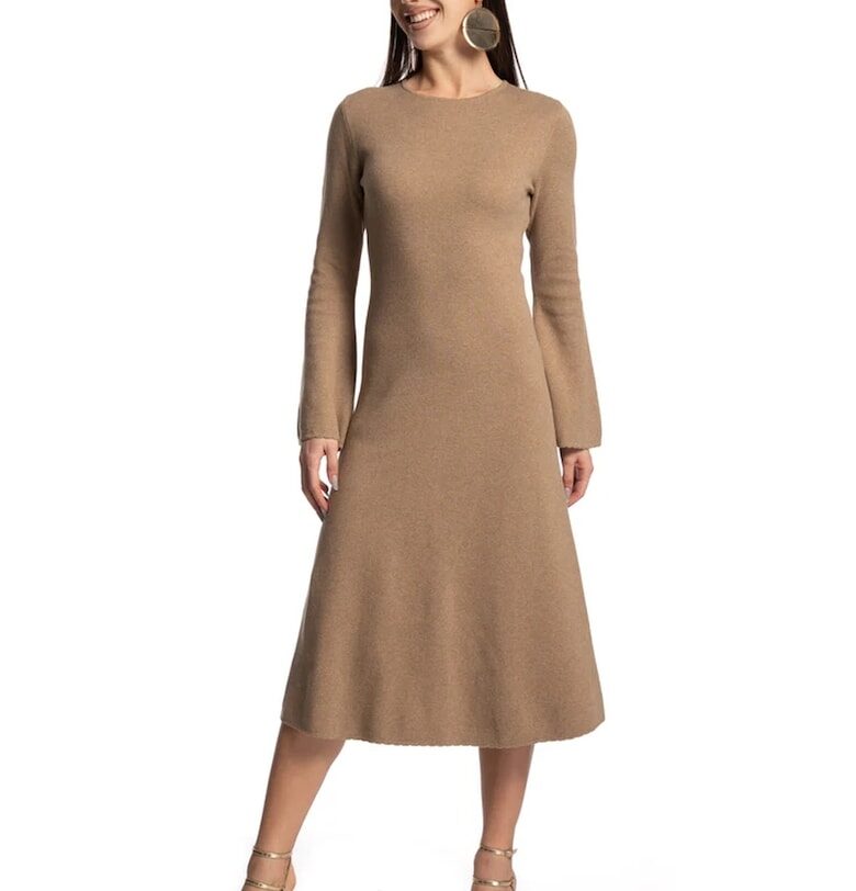 Миди рокля с разкроени ръкави - Бежов Lara Wear