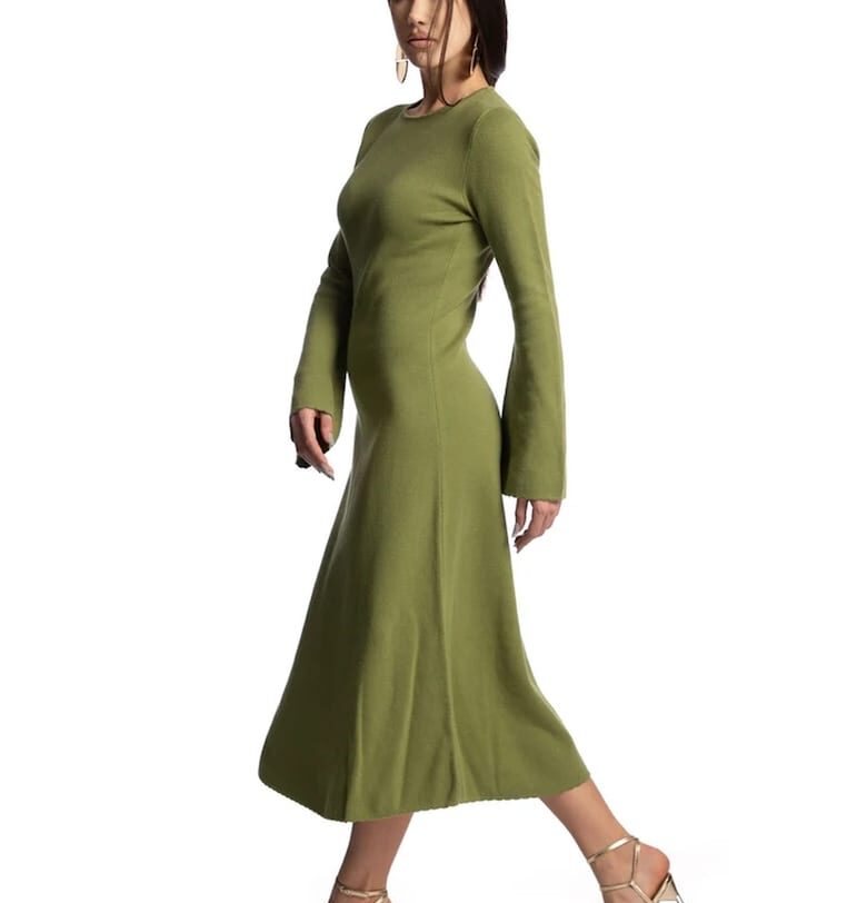 Миди рокля с разкроени ръкави - Папратово зелено Lara Wear