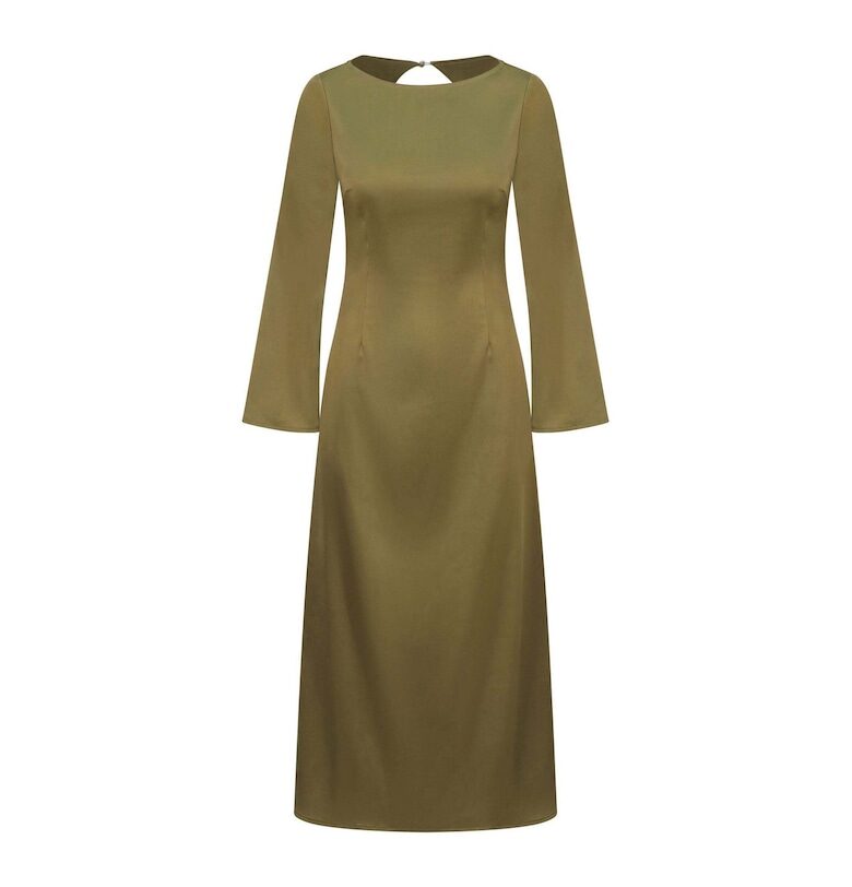 Миди рокля с разкроени ръкави и копринен ефект - Зелен BALOU