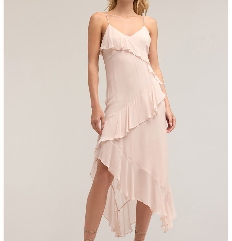 Миди рокля с тънки презрамки - Бледо розово Motivi