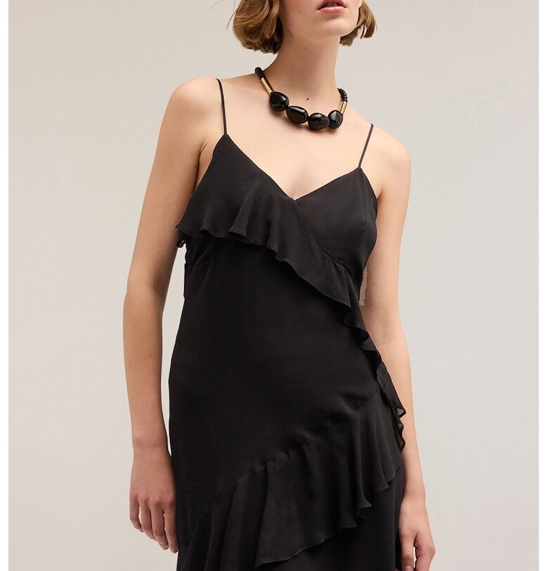 Миди рокля с тънки презрамки - Черен Motivi