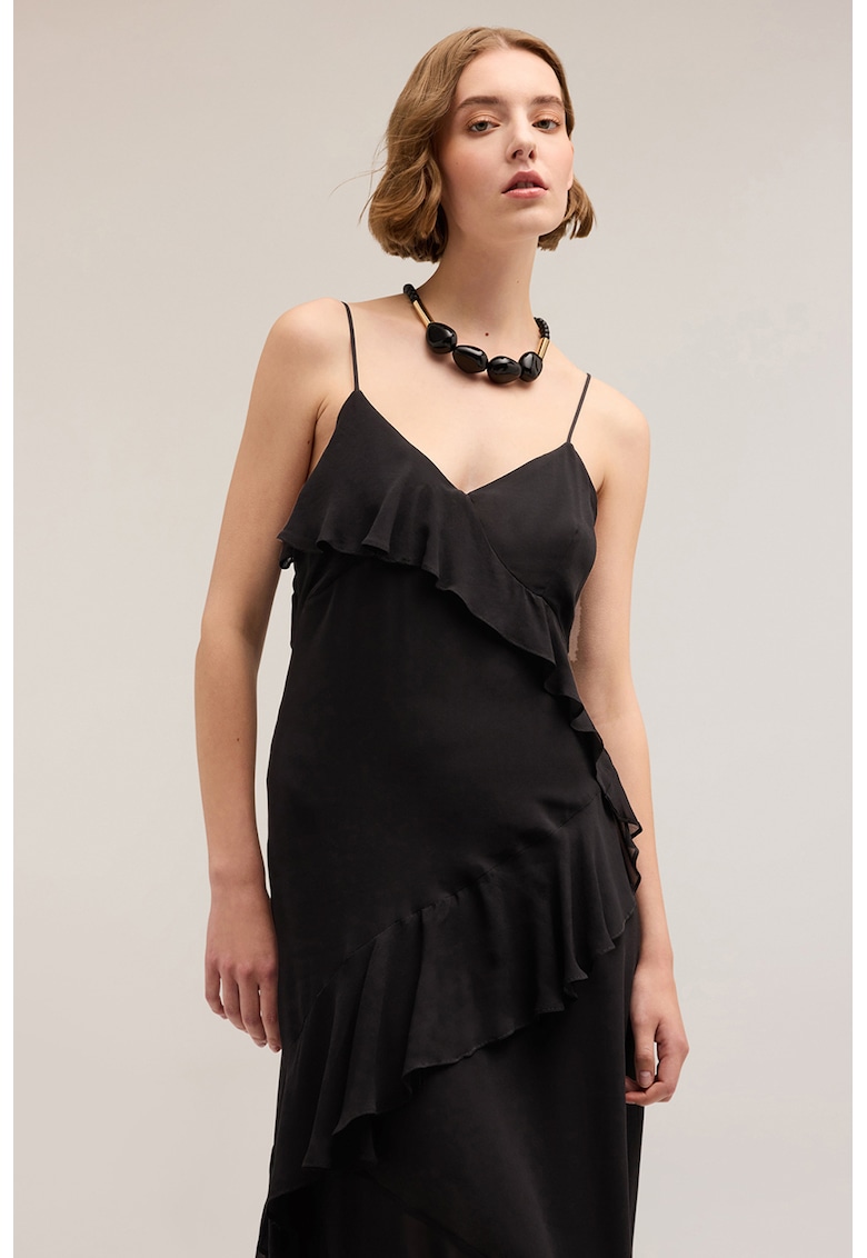 Миди рокля с тънки презрамки - Черен Motivi