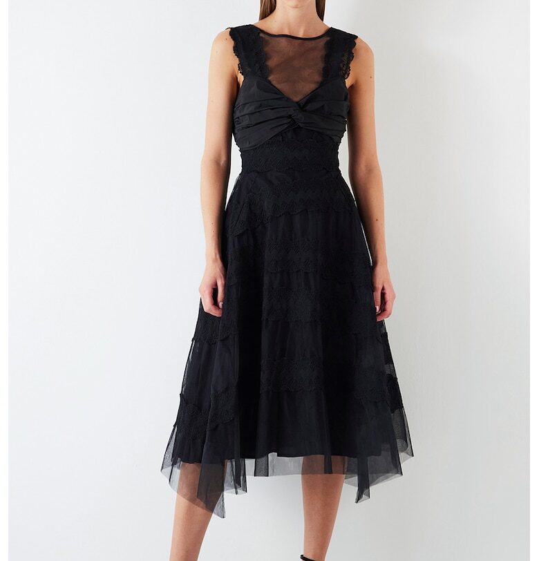 Миди рокля с тюл - Черен Ipekyol