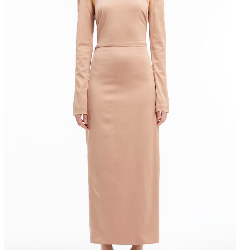 Миди рокля с усукан детайл - Бежов CALVIN KLEIN