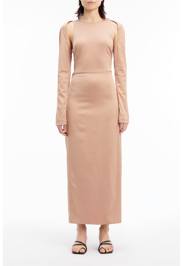 Миди рокля с усукан детайл - Бежов CALVIN KLEIN