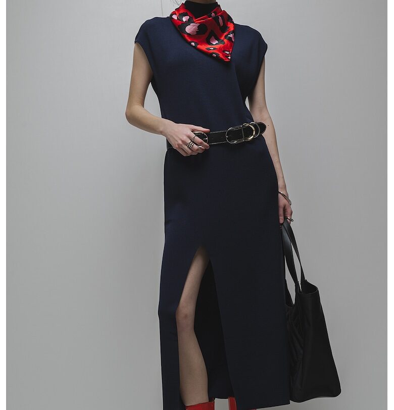 Миди рокля с цепка встрани - Тъмносин Stefanel