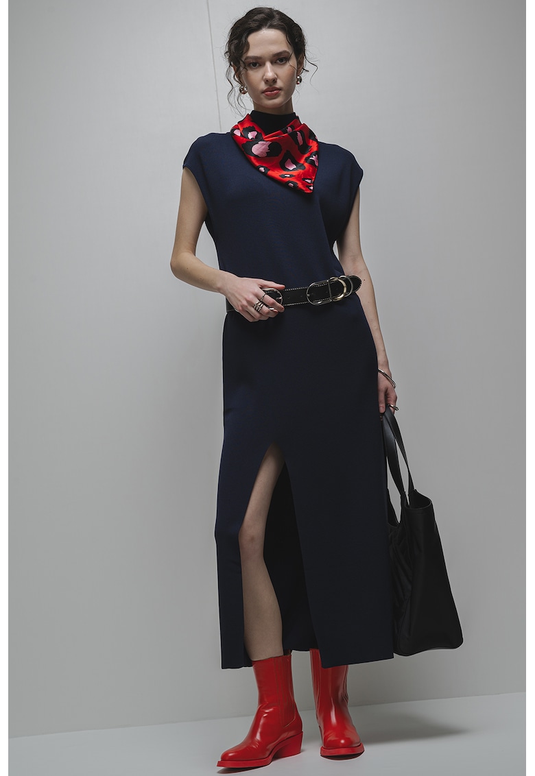 Миди рокля с цепка встрани - Тъмносин Stefanel