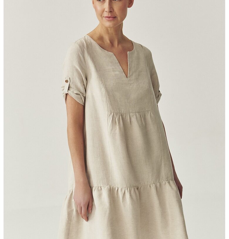 Миди рокля с шпиц - Светло бежово Tatuum