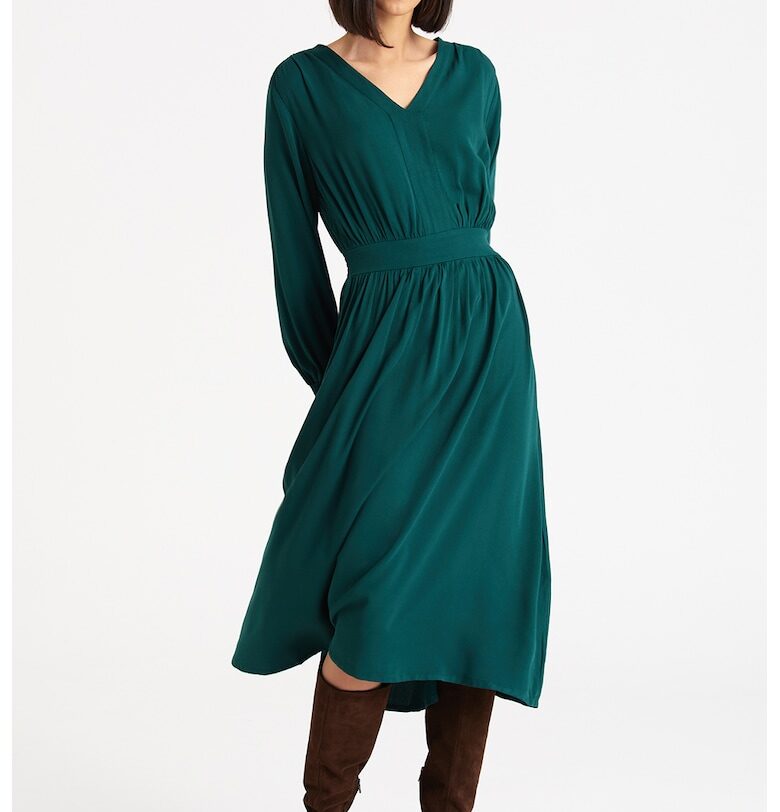 Миди рокля с шпиц - Тъмнозелен GreenPoint