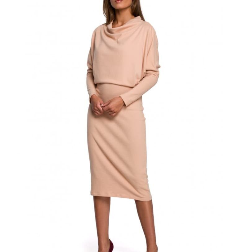 Миди рокля - стил - памук - Бежов Style