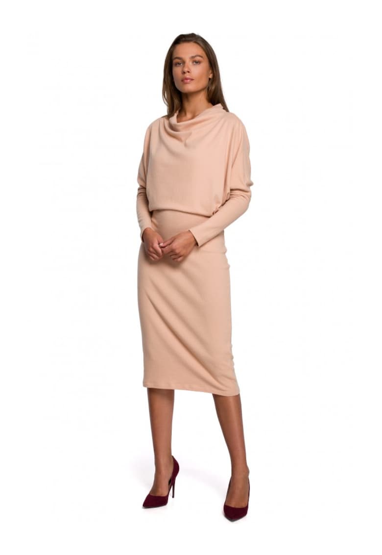 Миди рокля - стил - памук - Бежов Style