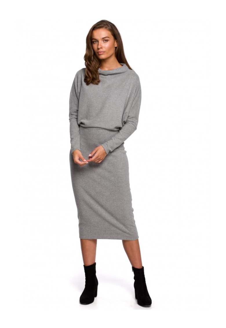 Миди рокля - стил - памук - Сив Style