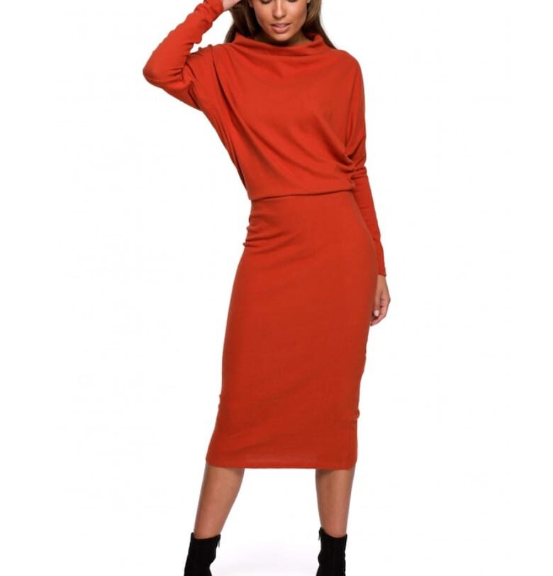 Миди рокля - стил - памук - Червен Style