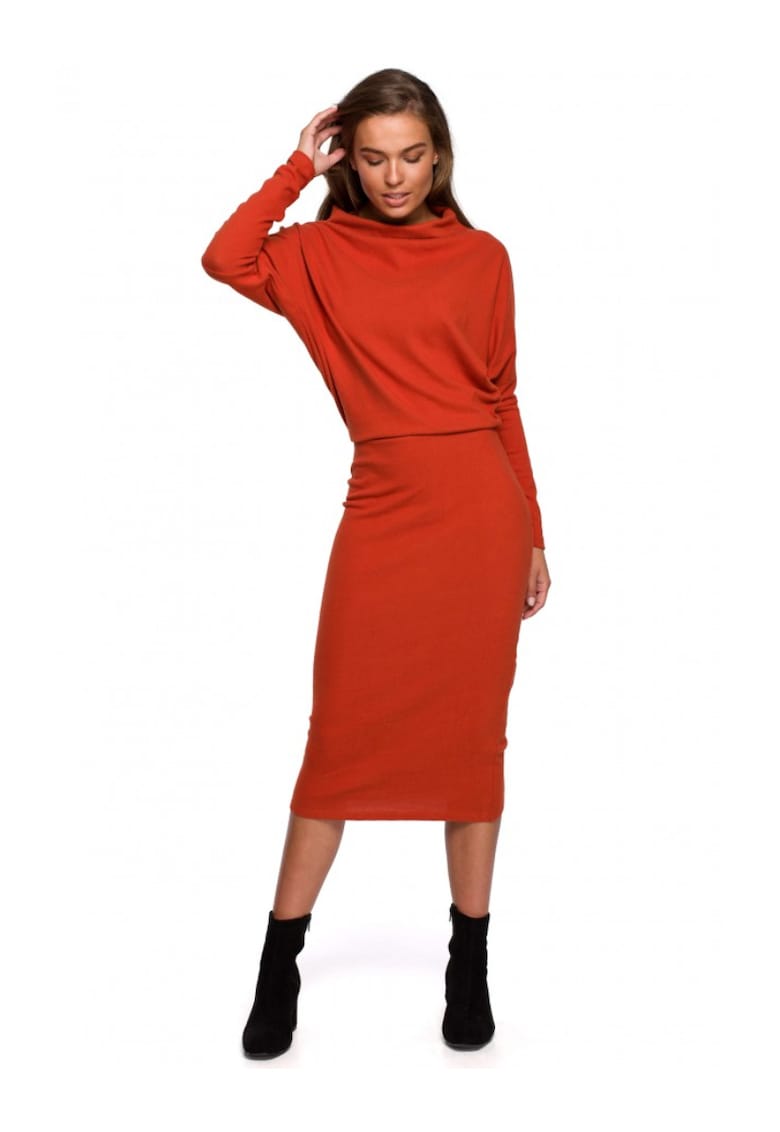 Миди рокля - стил - памук - Червен Style