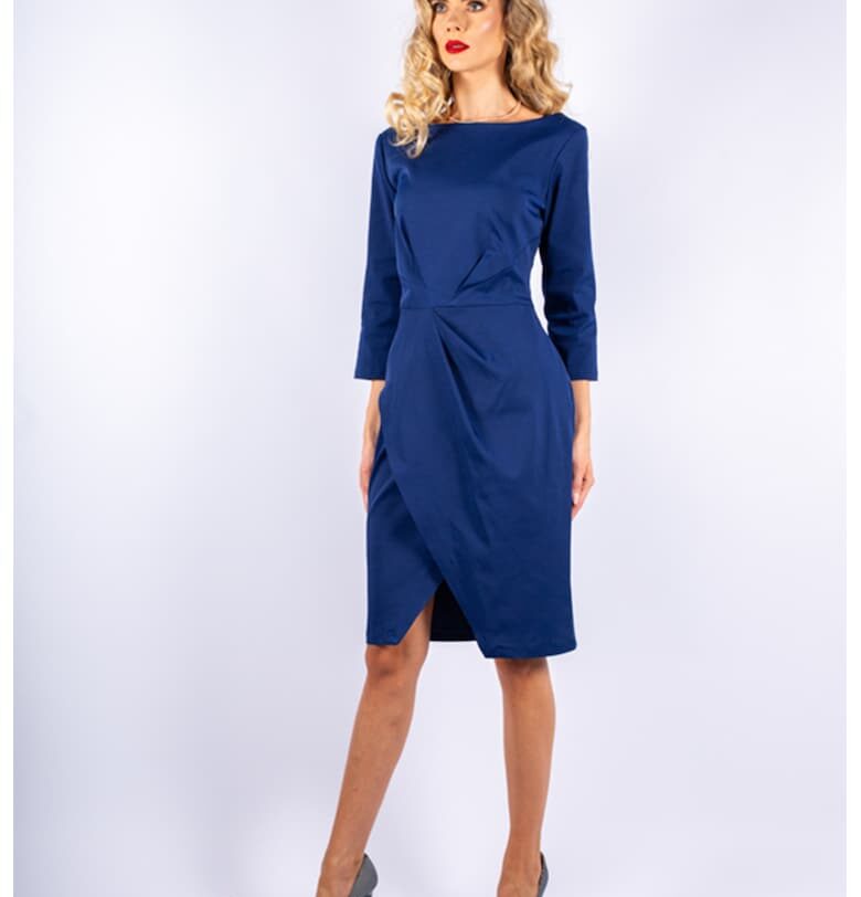 Миди рокля със застъпване - Тъмносин Couture de Marie