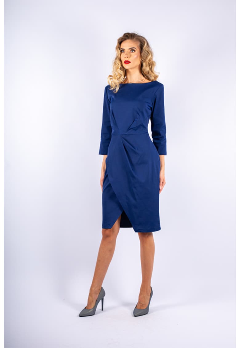 Миди рокля със застъпване - Тъмносин Couture de Marie