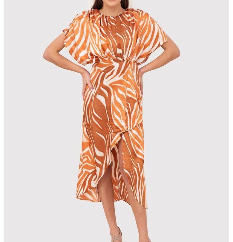 Миди рокля със свободна кройка - кафява DA1738 RUST - Кафяв Ax Paris