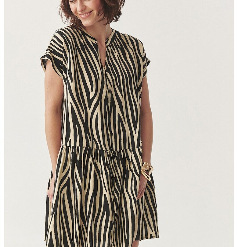 Миди рокля със скосени джобове - Черен/Бежов Tatuum