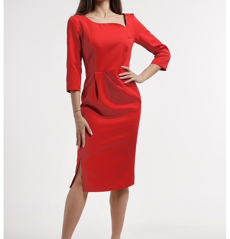 Миди рокля със странична цепка - Аленочервен CAMISSI