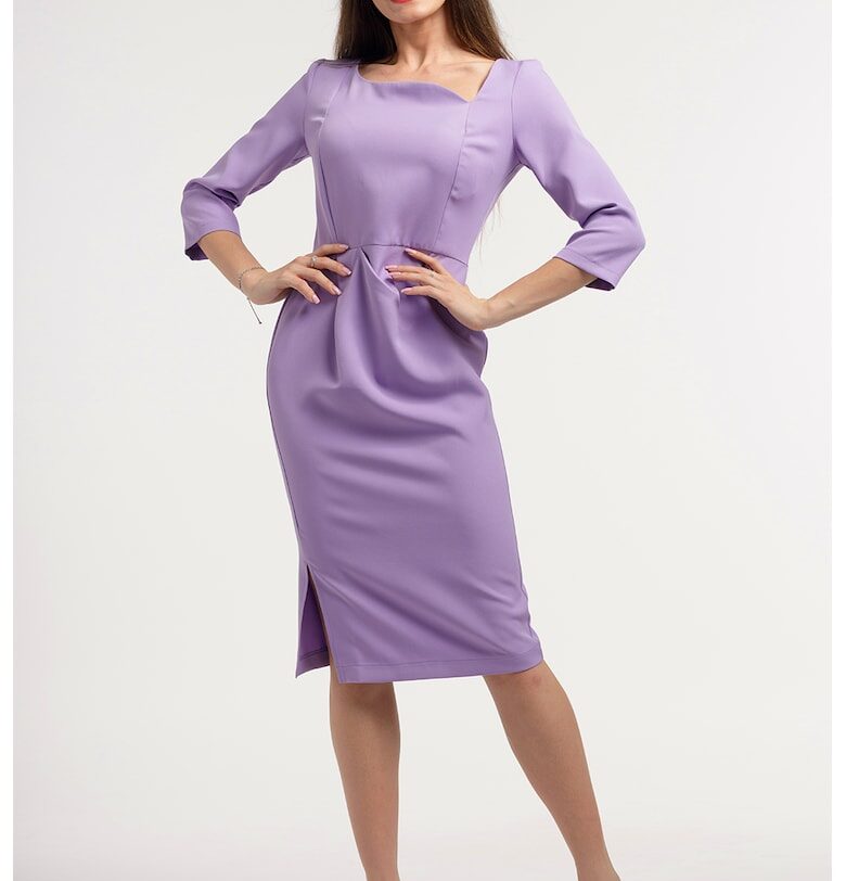 Миди рокля със странична цепка - Лилав CAMISSI