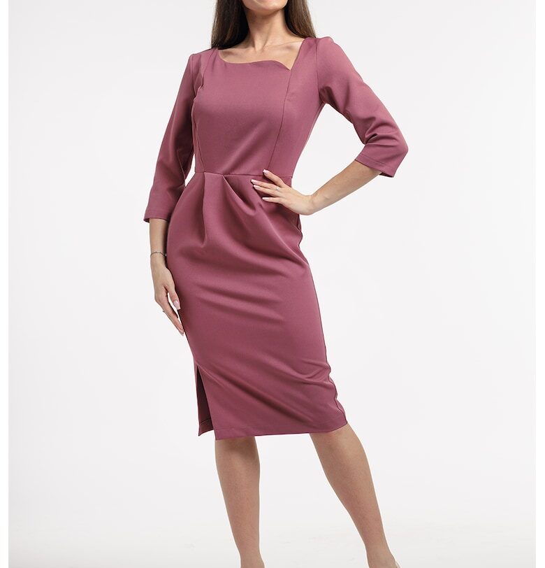 Миди рокля със странична цепка - Тъмнокафяв CAMISSI