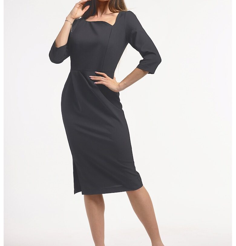 Миди рокля със странична цепка - Черен CAMISSI