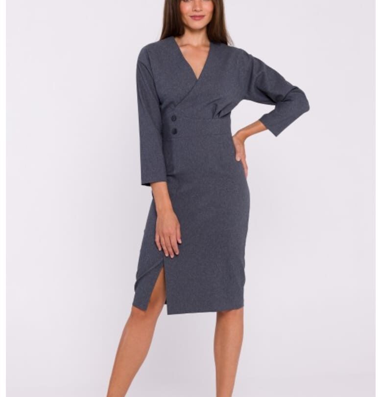 Миди рокля тип молив с декоративни копчета  Сив Stylove