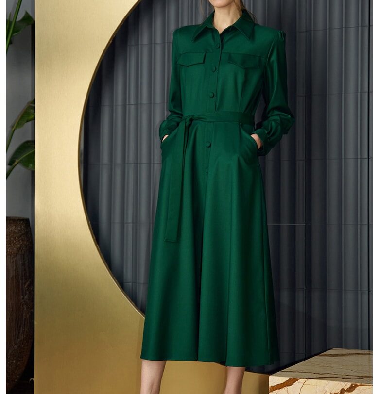 Миди рокля тип риза с джобове - Зелен Noria Anis