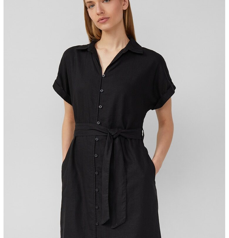 Миди рокля тип риза с лен - Черен sOliver