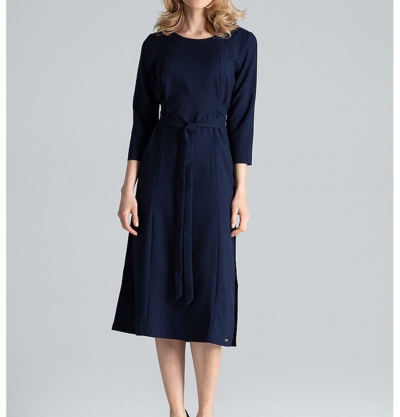 Миди рокля  тъмносиня - елегантна - с цепки - полиестер Figl