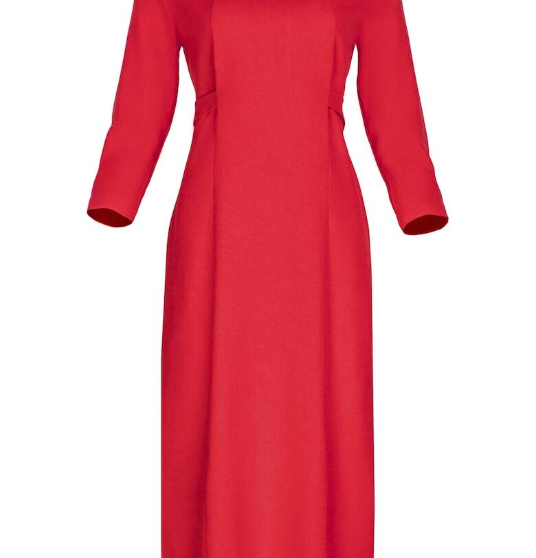 Миди рокля  червена - с колан - 100% полиестер - Figl